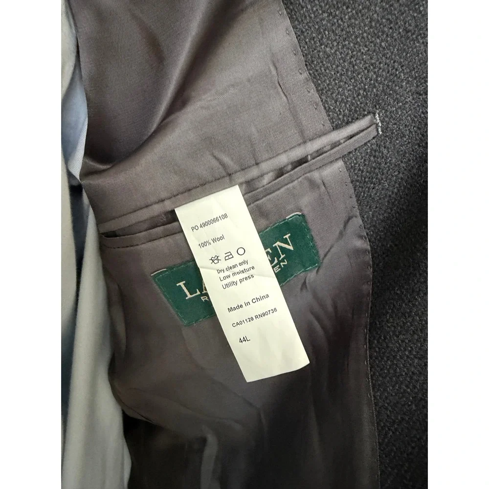 Ralph Lauren Mens 44L Blazer Charcoal‎ Grey 100% Wool Unstructured Jacket
